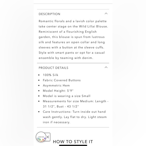 WILD LILLAI BLOUSE Johnny Was Silk Top XXS 00 - Picture 6 of 6